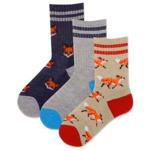 HOTSOX Kid's Fox Crew Socks 3 Pair Pack