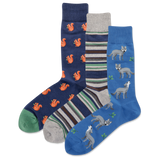 HOTSOX Men's Nature Animal 3 Pack Crew Socks