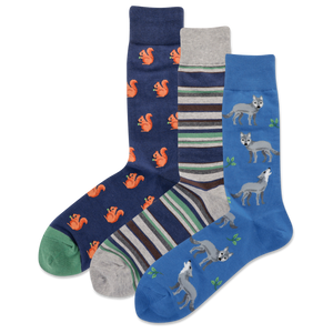 HOTSOX Men's Nature Animal 3 Pack Crew Socks