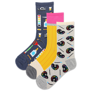 HOTSOX Women's Artist Palettes Crew Sock 3 Pair Pack