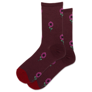HOTSOX Women's Red Flower Wool Crew Sock