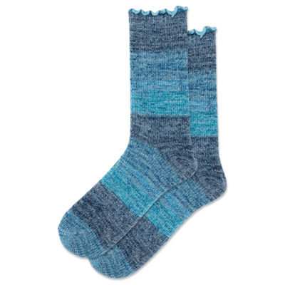 HOTSOX Women's Ombre Lettuce Edge Chenille Crew Sock
