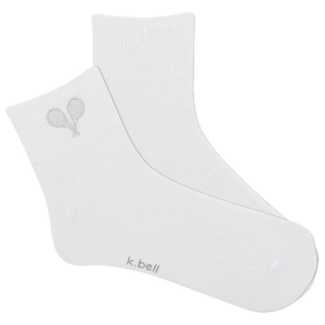 White sock with an embroidered tennis logo on a white background