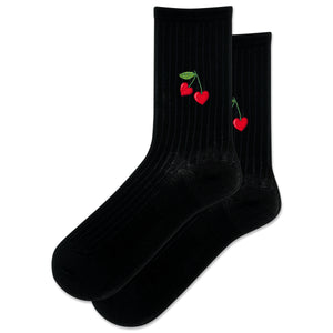 HOTSOX Women's Embroidery Cherry Heart Wool Crew Socks