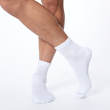 Front profile of a man wearing white Dr. Scholl's quarter socks. thumbnail