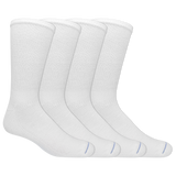 Four pairs of white Dr. Scholl's crew socks for men.