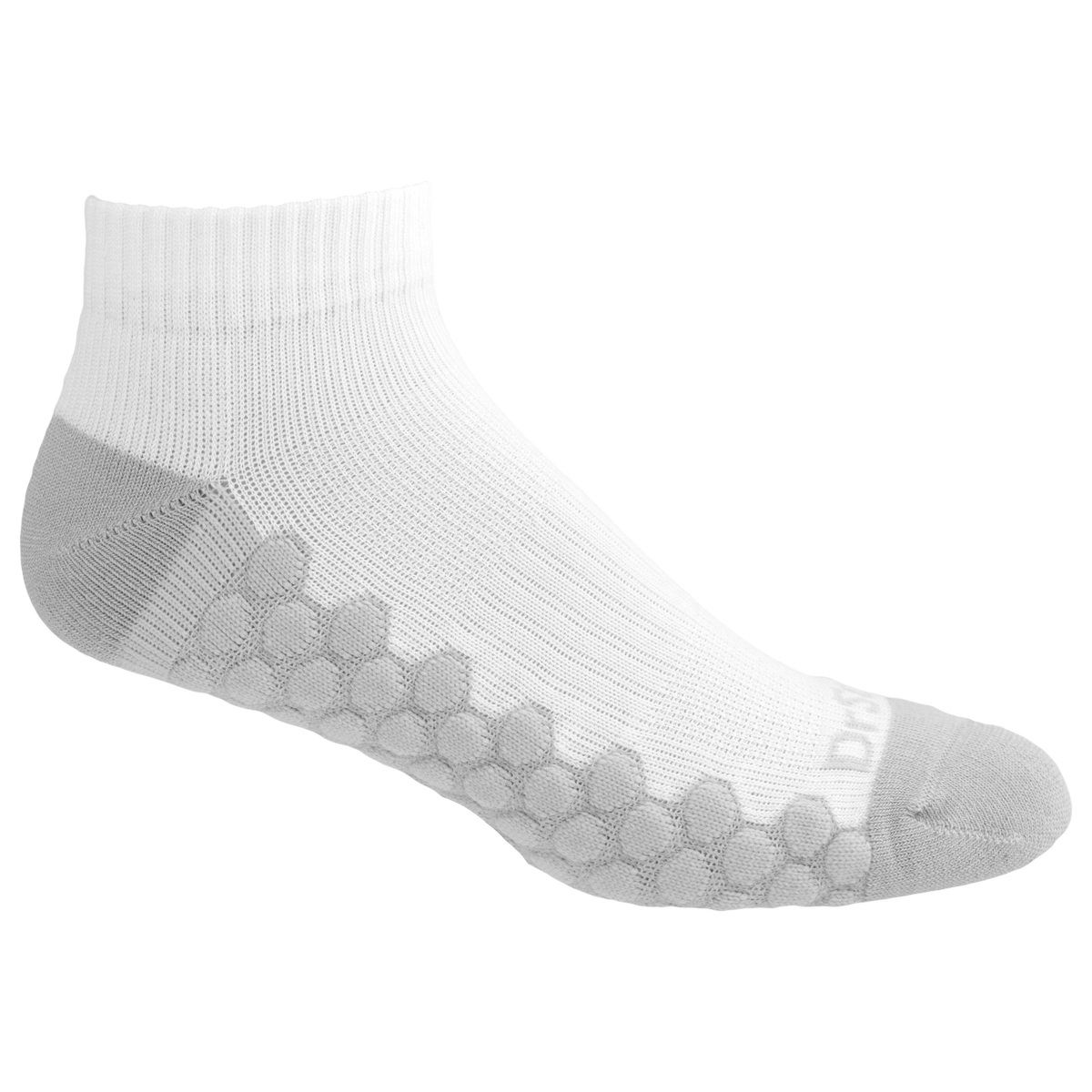White ankle sock with gray sole on a white background