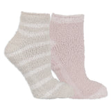 Two pairs of fluffy socks, one beige and one pink, on a white background. thumbnail