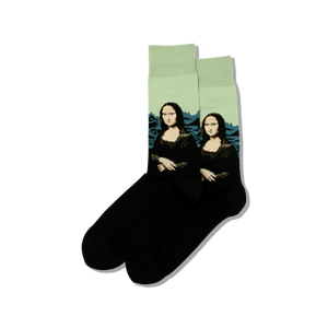 Mona Lisa-themed socks on a transparent background