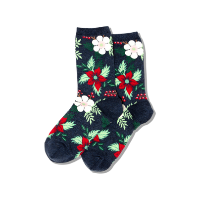 HOTSOX Women's Christmas Poinsettia Floral Crew Sock