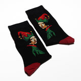 Pair of socks with elf design on a white background thumbnail