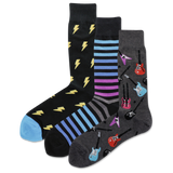 Three pairs of socks with different patterns on a white background
