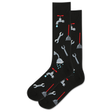 Black socks with plumbing-themed design on a white background