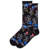 Black socks with colorful floral and geometric pattern on a white background thumbnail