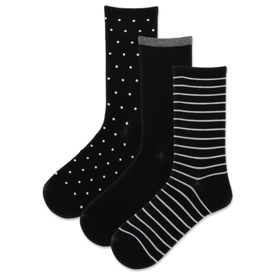 HOTSOX Women's Dot Stripes Crew Sock 3 Pair Pack
