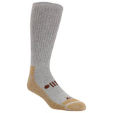 Gray and beige sock with a brand logo on a white background