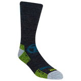 Black sock with green and gray accents on a white background