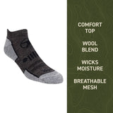 Gray ankle sock with text on a green background