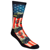 Sock with American flag and vintage car design on a white background