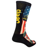 Black sock with colorful design and 'Jeep' branding on a white background thumbnail