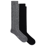 Two knee-high socks, one heather gray and one solid black, displayed side-by-side on a plain white background.