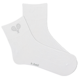 White sock with an embroidered tennis logo on a white background