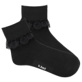 Black socks with lace trim on a white background, featuring the brand 'k.bell'.