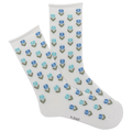 White socks with blue floral pattern on a white background