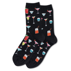 Black HOTSOX Women's Tropical Drinks Crew Sock
