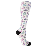 Dr. Scholl's women's white compression socks featuring an butterfly pattern and black accents on the heel and toe. thumbnail