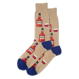 Beige socks with red bottle and blue cup design on a white background thumbnail