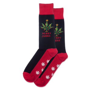 Black HOTSOX Men's Merry Juana Non Skid Crew Socks