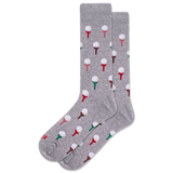 Gray socks with golf tee and ball pattern on a white background
