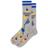 Gray socks with colorful birthday hats and 'Birthday Dinks' text on a white background