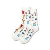 HOTSOX women's white crew socks with a pattern of tropical drinks.