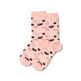 Pink socks with sushi pattern on a white background