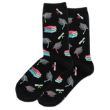 Black socks with graduation cap and diploma pattern on a white background