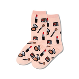 Socks with makeup pattern on a light pink background