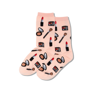 Socks with makeup pattern on a light pink background