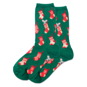 Green HOTSOX Women's Christmas Stocking Mouse Crew Socks