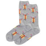 Gray socks with hot dog and flag pattern on a white background