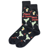 Black socks with cocktail-themed design and 'Cinco de Drinko' text on a white background thumbnail