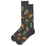 Gray socks with pizza and soda pattern on a white background