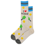 Socks with pickleball designs and text on a white background