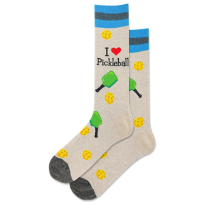 Socks with pickleball designs and text on a white background