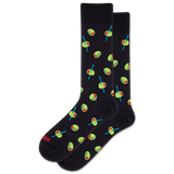 Black socks with green olive pattern on a white background