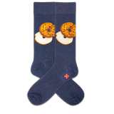 Navy blue socks with bagel design on a white background thumbnail