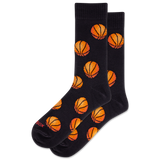 Black socks with orange basketball patterns on a white background thumbnail