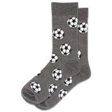 Gray socks with soccer ball pattern on a white background