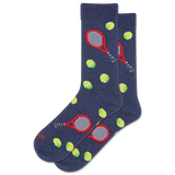 Navy socks with tennis racket and ball designs on a white background thumbnail